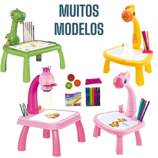 Mesa de desenho projetora infantil dinossauro dino princesas girafa brinquedo educativo lousa magica