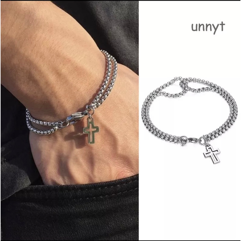 Pulseira De Corrente De Dupla Camada Retro Da Moda Keel Para Homens Pulseiras De Cruz Oca.