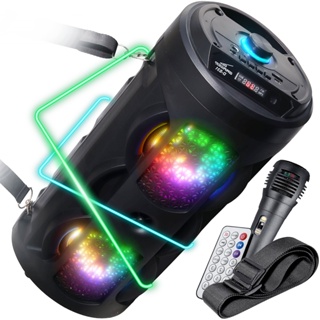 Caixa Som Com Controle Amplificada Bluetooth LED RGB Aux P2 Micro SD USB Radio FM Com Microfone Karaoke