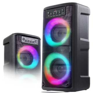 Caixa De Som Amplificada Portátil LED RGB Bluetooth USB SD Entrada P10 Microfone Radio Fm Aux P2