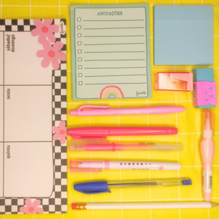Kit Papelaria Kawaii Com Planner Marca Texto Caneta Material Escolar Presente