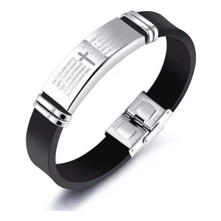 Pulseira masculina ajustavel Pai nosso Borracha resistente Preta PMPN9