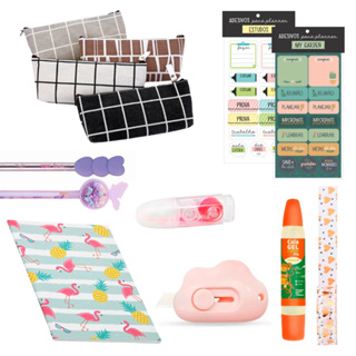 Kit Papelaria Kawaii Com Caderneta Estojo Marca Texto Em Fita Caneta Material Escolar Presente