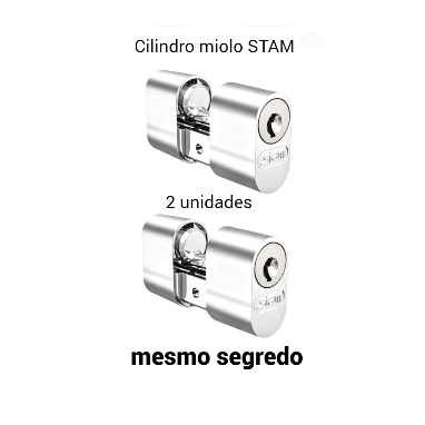 Kit Cilindros Tambor Miolo c/Segredos iguais Original Fechadura STAM 501 / 601 / 803 / 804 / 805 / 901 / 950 / 1801 Gorje c/52 mm Cor Cromado c/2 unid. e Parafuso de Fixação