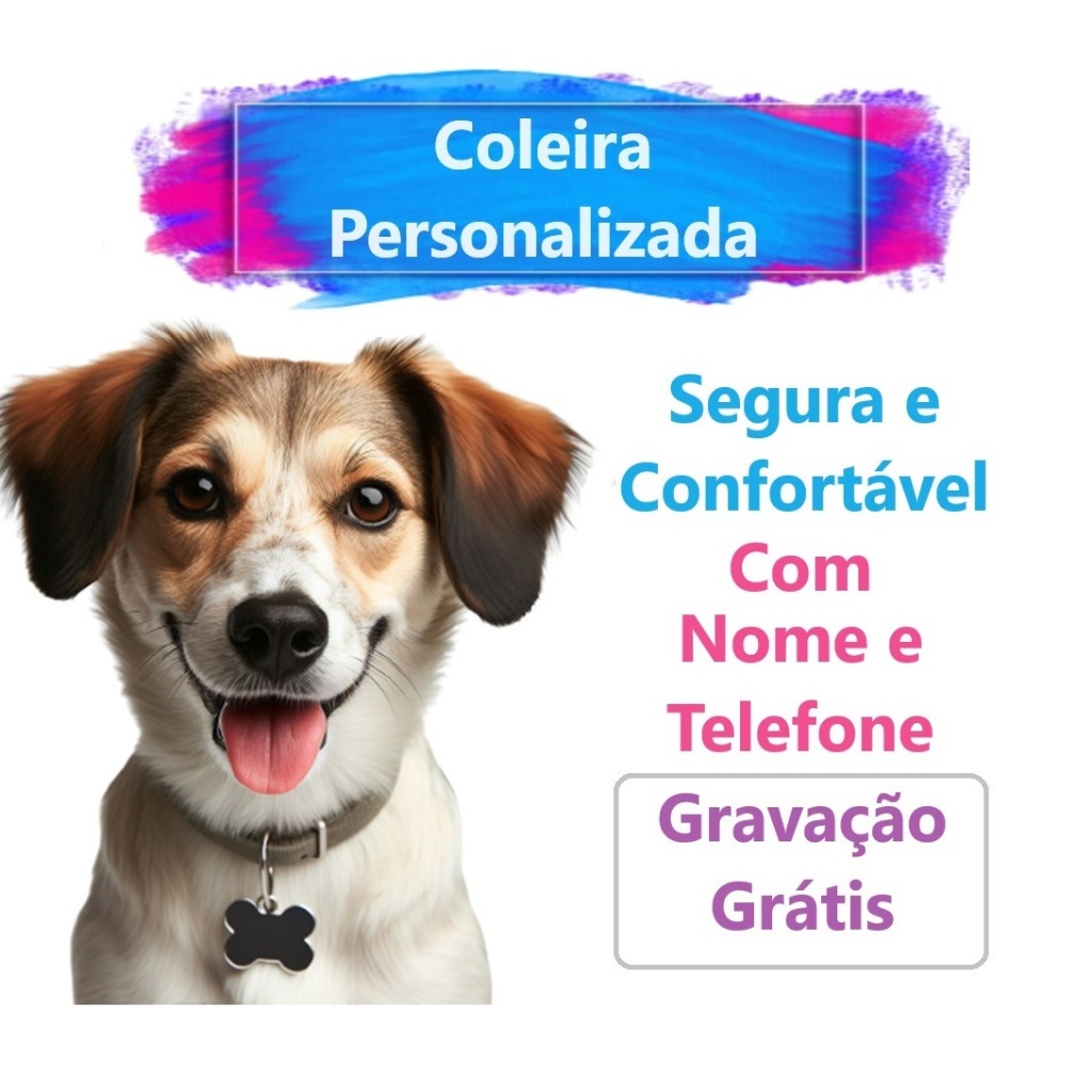 Coleira para Cachorro Personalizada com Identificação Nome e Telefone