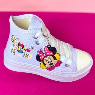 Tênis Infantil Da Minnie Botinha Mouse Escolar Criança Volta As Aulas Branco Star
