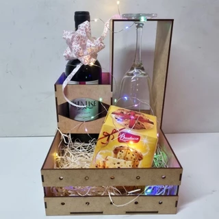 Cesta para VINHO e 1 UMA TAÇA kit 6 UNIDADES suporte , caixa Presente Lembrança e Dia dos namorados- MDF cru