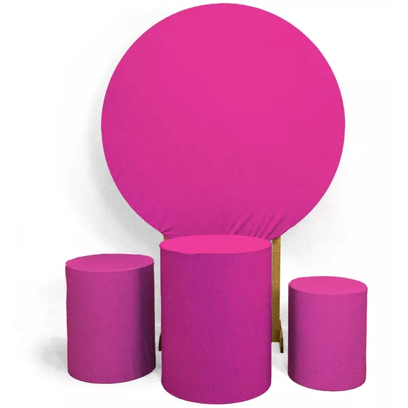 Kit Decorativo Painel Redondo C/ Elástico + Trio Capa Cilindro Rosa Pink Liso Veste Fácil