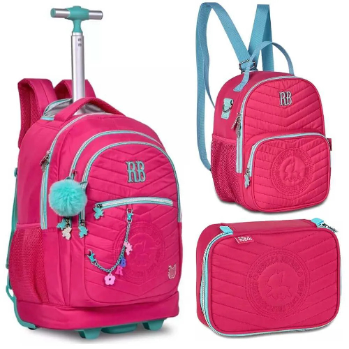 Kit escolar Mochila rodas Estojo organizador E Lancheira termica ...