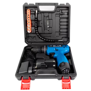 Parafusadeira furadeira com impacto 12v com acessórios 2 baterias c/ maleta - it blue