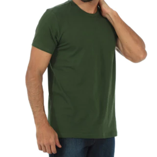 Camiseta Masculina Verde Militar Lisa Básica 100% Algodão Premium