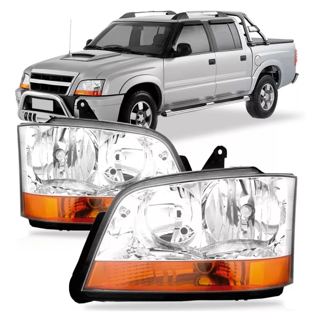 Farol S10 2001 2002 A 2010 Pitbull Pisca Ambar Cromado | Shopee Brasil