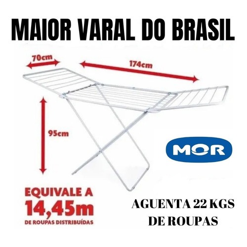 Varal De Chao Com Abas Mor Aço Gigante 174 CM Ultra resistente Maxi