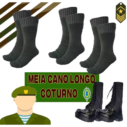 05 OU 01 PARES Meias PRETA de Cano Longo - Meia de Coturno Exército e para Trabalho com Bota.