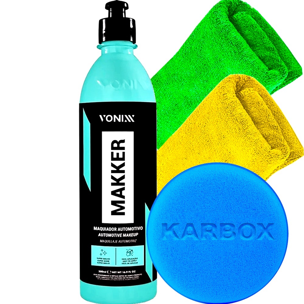 Maquiador Automotivo Makker 500ml Vonixx 2 Toalha Pano Microfibra Aplicador Karbox Tira Riscos da Pintura Automotiva