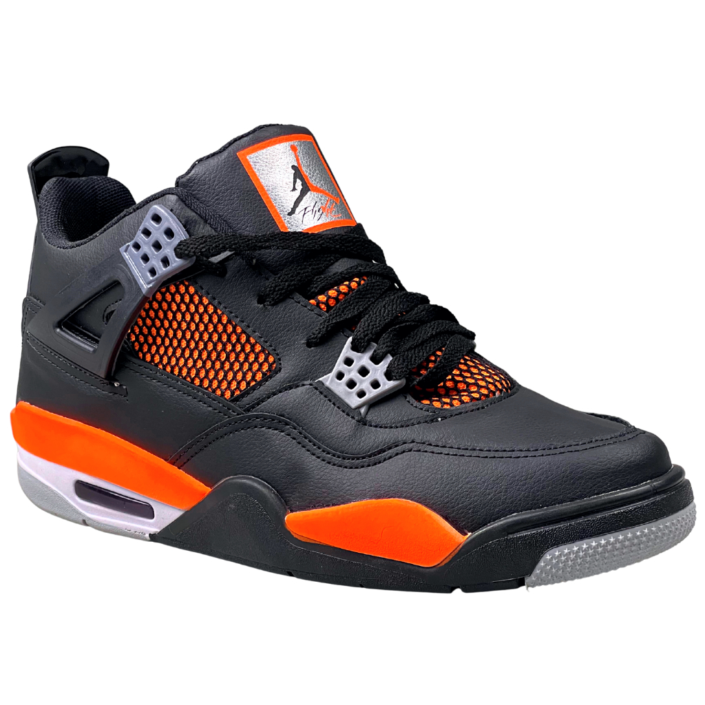 Tenis NK Air Jordan Retro 4 Unissex Botinha Cano Alto Feminino e Masculino Linha Premium Preto Verde e Laranja Promoção Lançamento