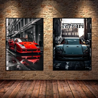 Quadro Vermelho e preto Ferraris-F40 Cartazes e impressões de carro de luxo,Wall Art Pictures Modern Office Living Room Home Decor