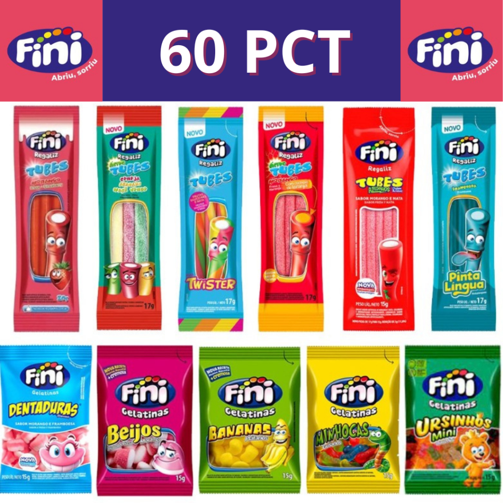 Kit 60 Pacotes Bala Fini Sabores Variados