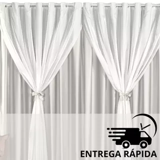 Cortina 6 Metros Voil C/ Forro Blackout Tecido Grosso Blecaute e Voal Original Corta Luz