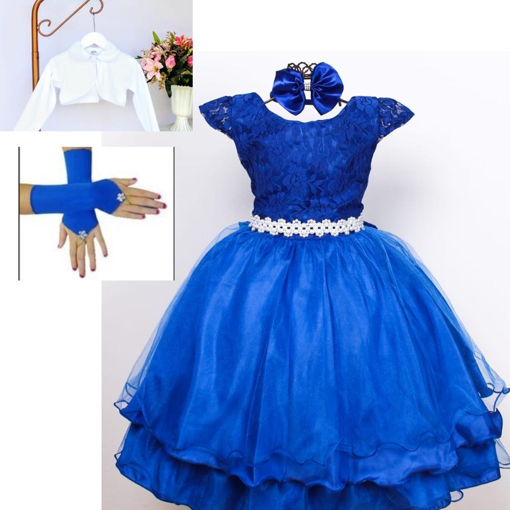 Vestido Infantil Social Daminha Princesa Cinderela Frozen Aniversário 4 Ao  16 Luxo - Azul