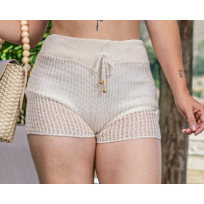 Saida Praia Tricot Roupa De Praia Feminina Short Saída De Praia Short Feminino Tricot Shortinho Crochê Curto Moda