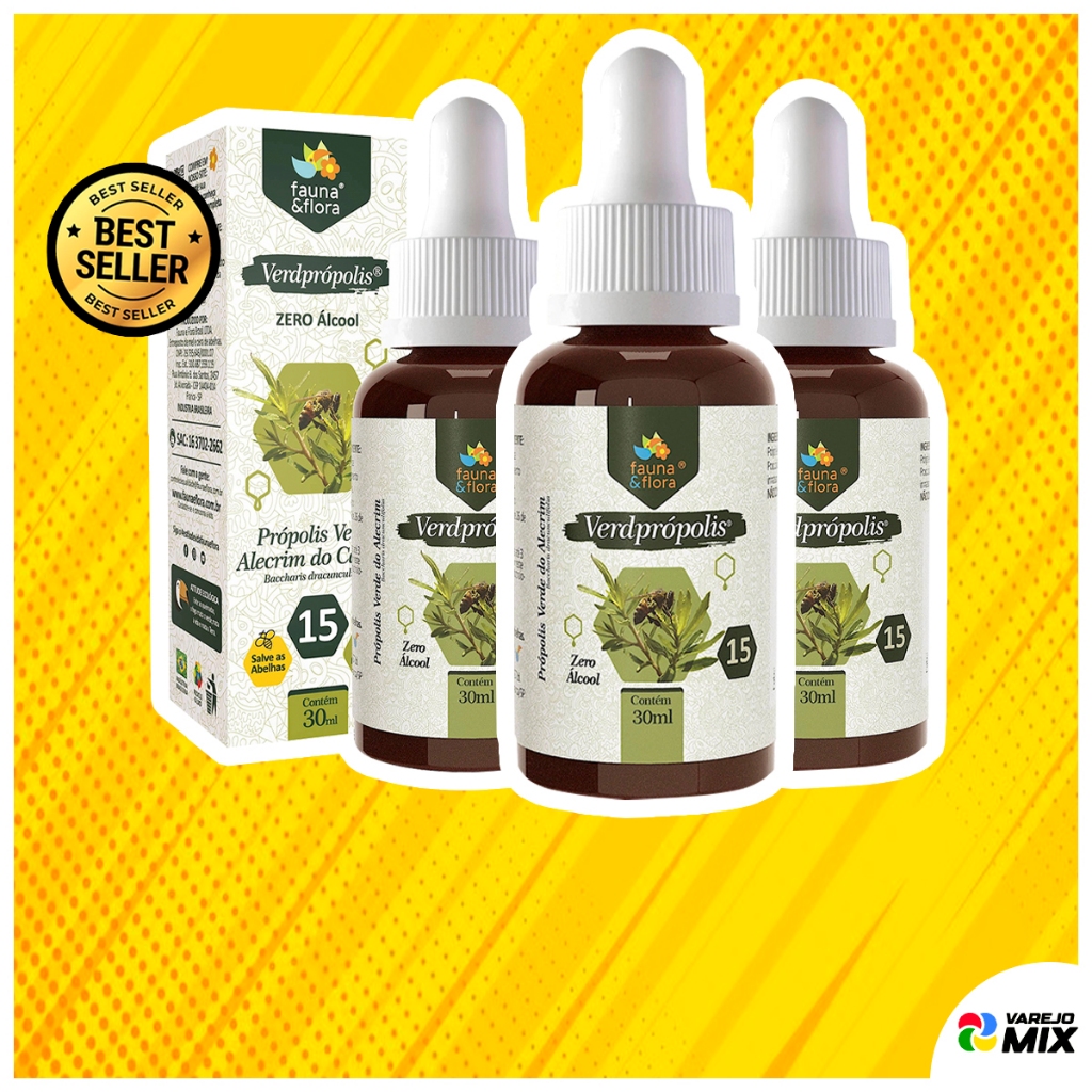 Kit 3 Própolis Verde Gotas Puro 15% Sem Álcool Extrato Seco Abelha Mel ...