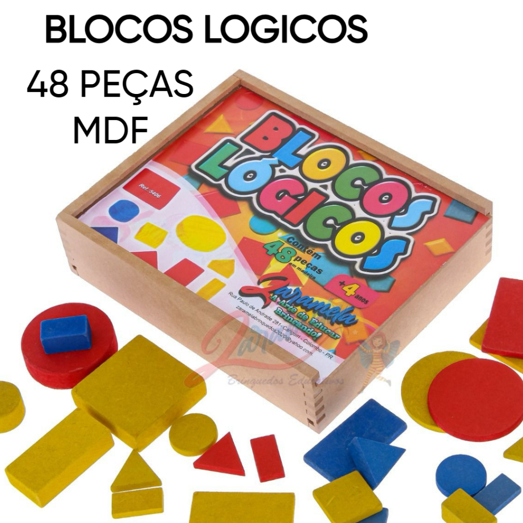 Blocos LÓgicos 48 PeÇas Em Mdf Educativo Pedagógico Brinquedo Educativo Pedagógico Classificação 5486