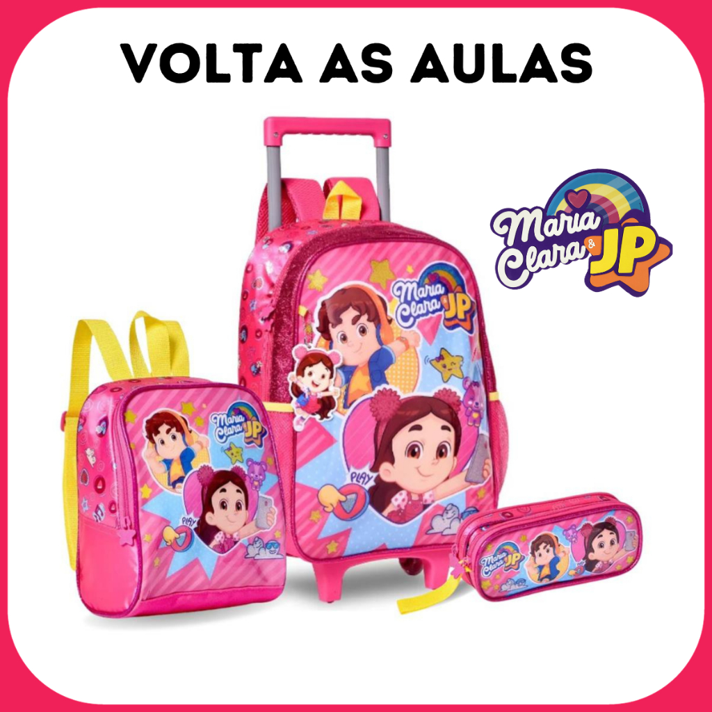 Kit Mochila de Rodinhas Maria Clara e JP Lancheira e Estojo Feminino ...