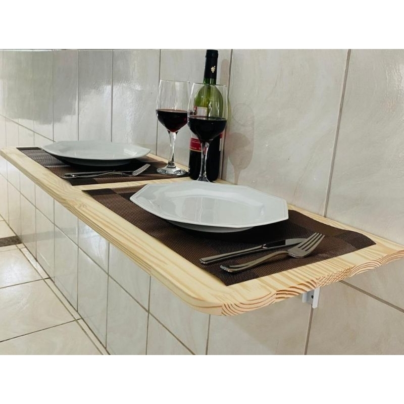 Mesa/Bancada De Parede Dobravel C/ Bordas Arrendondadas Pinus 100x39