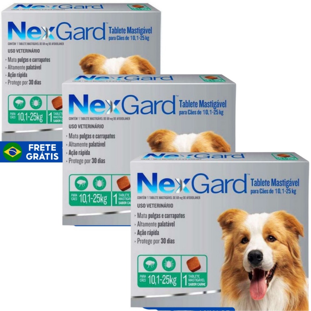 Nexgard Cães De 10,1 A 25kg 3 Tablet Antipulgas Carrapatos