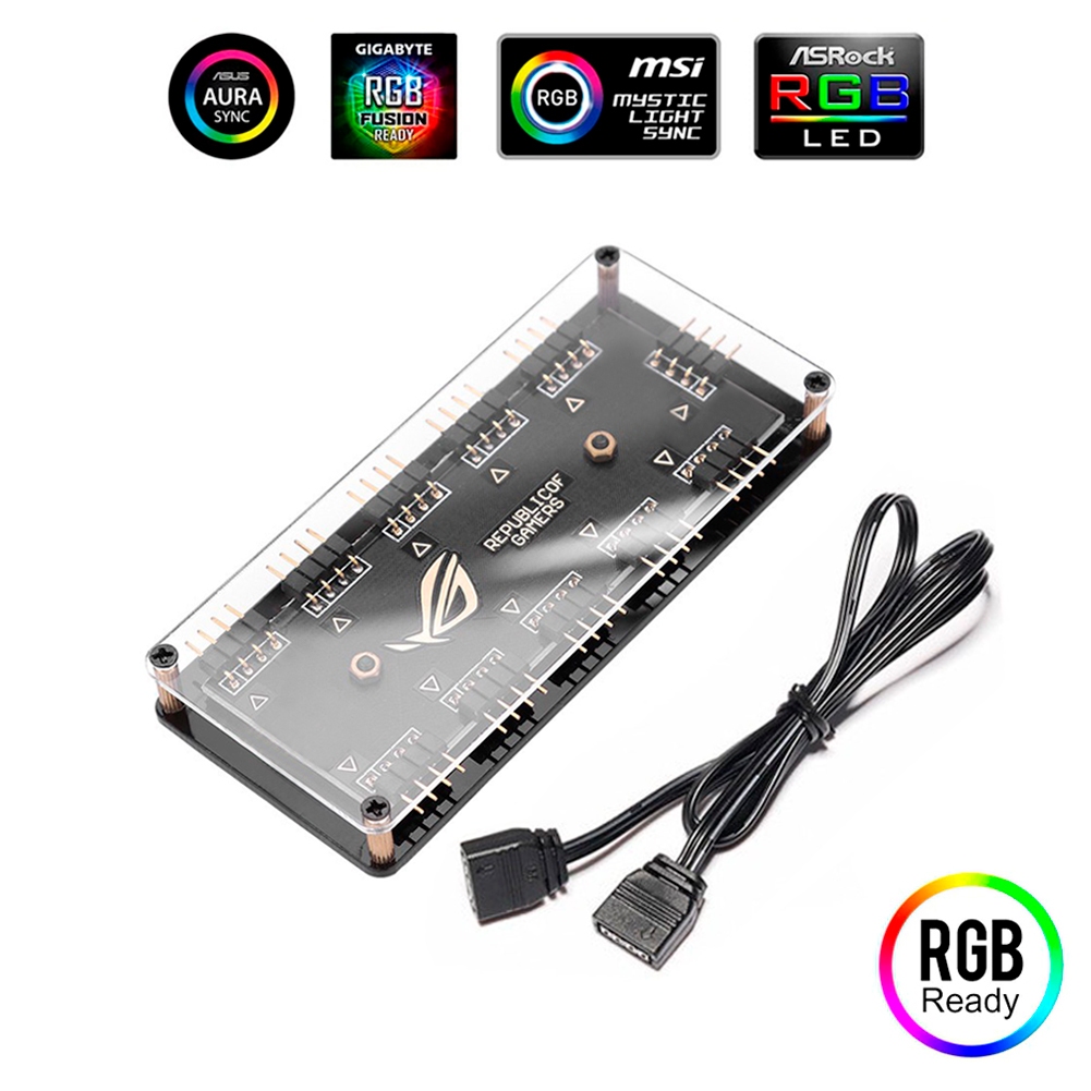 Hub Para 10 Fans Rgb 4 Pinos 12v - Aura Sync, Gigabyte, Msi, Asrock