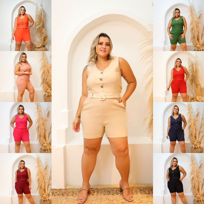 MACACÃO PINK PLUS SIZE COM TECIDO ESTRUTURADO MACACÃO OLÍVIA