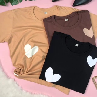 Camiseta T shirt Estampa Corações Algodão Plus Size Feminina - Tamanho G1 e Tamanho G2