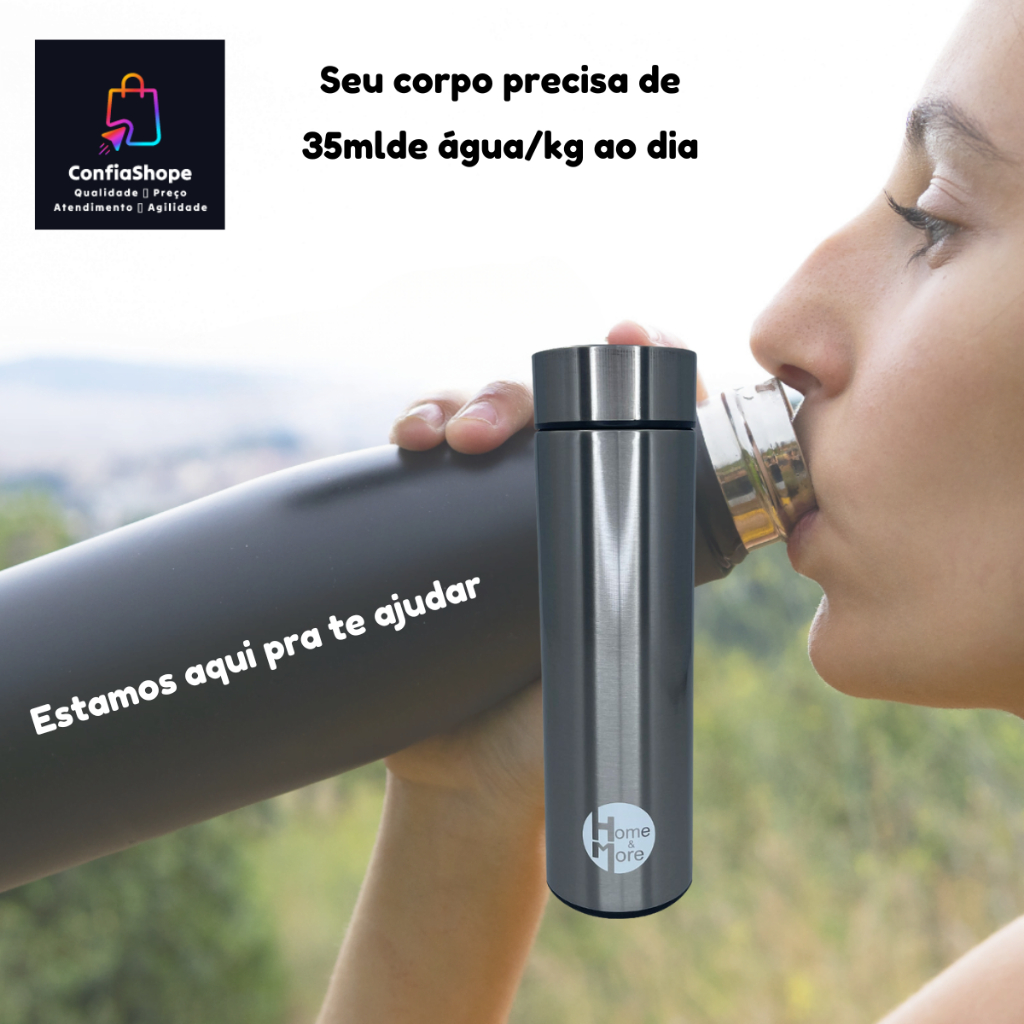 Garrafa Térmica Em Aço Inox Com Termômetro Digital 500ml Led - Marcar temperatura
