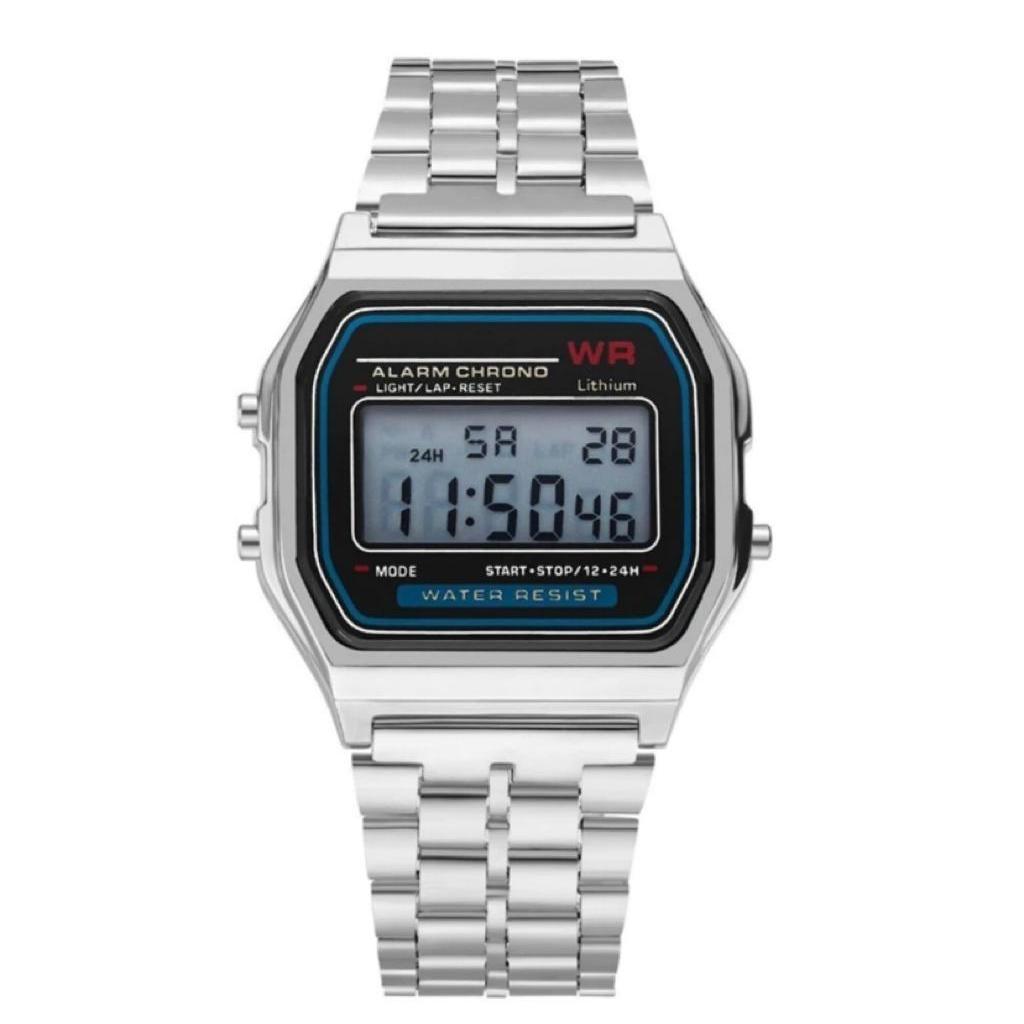 Relógio Cássio Retrô PRATA Wr Digital Led Unissex Eletronic Vintage