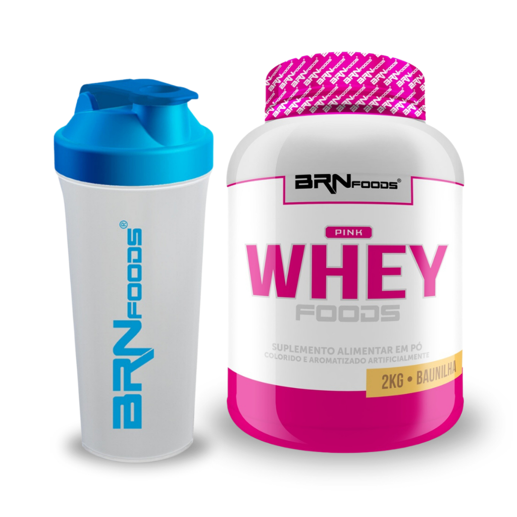 KIT Whey Protein Pink Whey com colágeno 2kg + Coqueteleira 600ml – BRN Foods Suplemento em pó com colágeno para mulheres