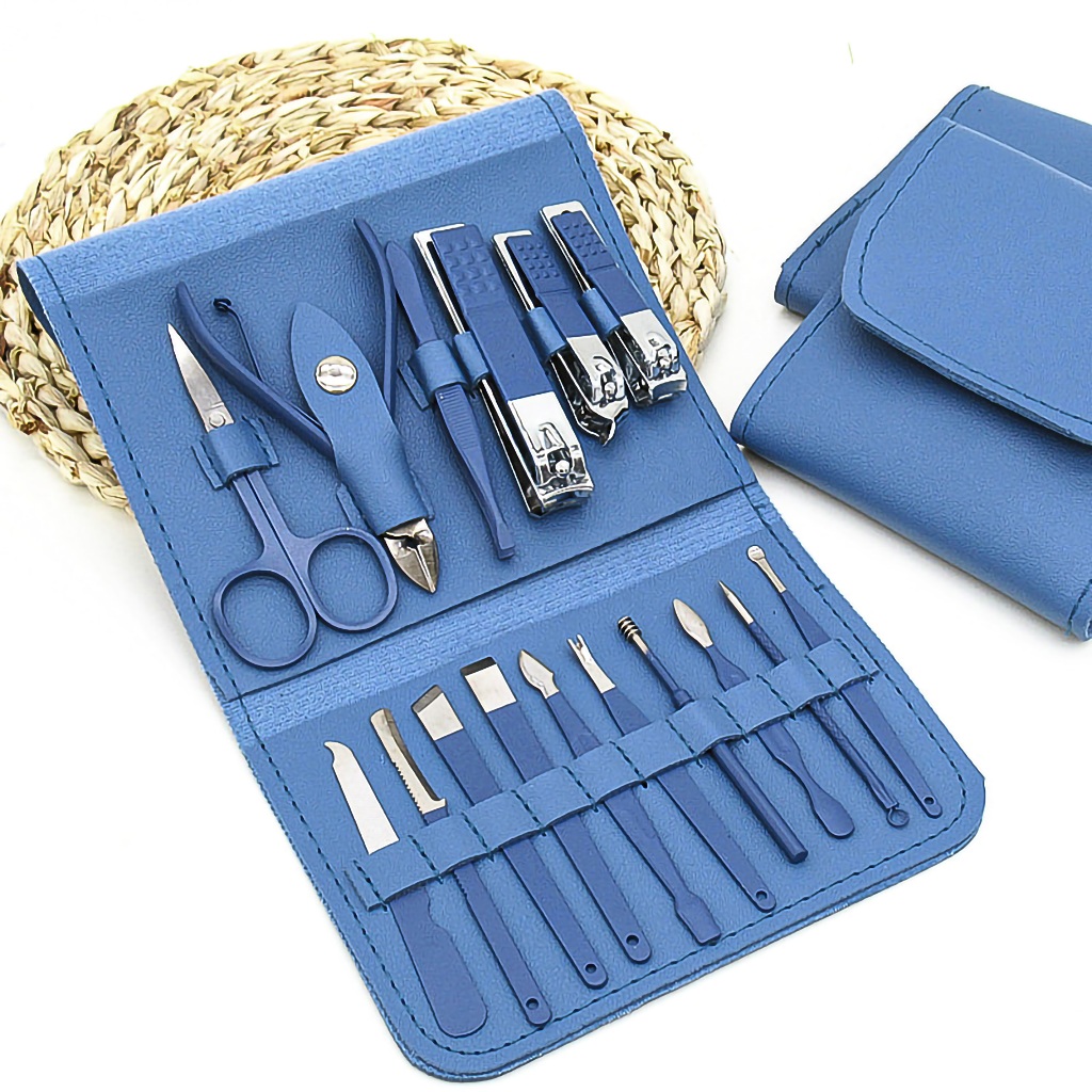 Kit 16 Pçs Cortador De Unhas Pedicure Tesoura Prego Conjunto De Ferramentas Em Aço Inoxidável Com Bolsa Dobrável - A590