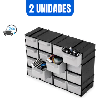 Organizador Empilhavel Multiuso Com Gavetas Plástico Mini Gaveteiro Caixa com 16 Gavetas Moldulavel Moldular Pesca Parafusos