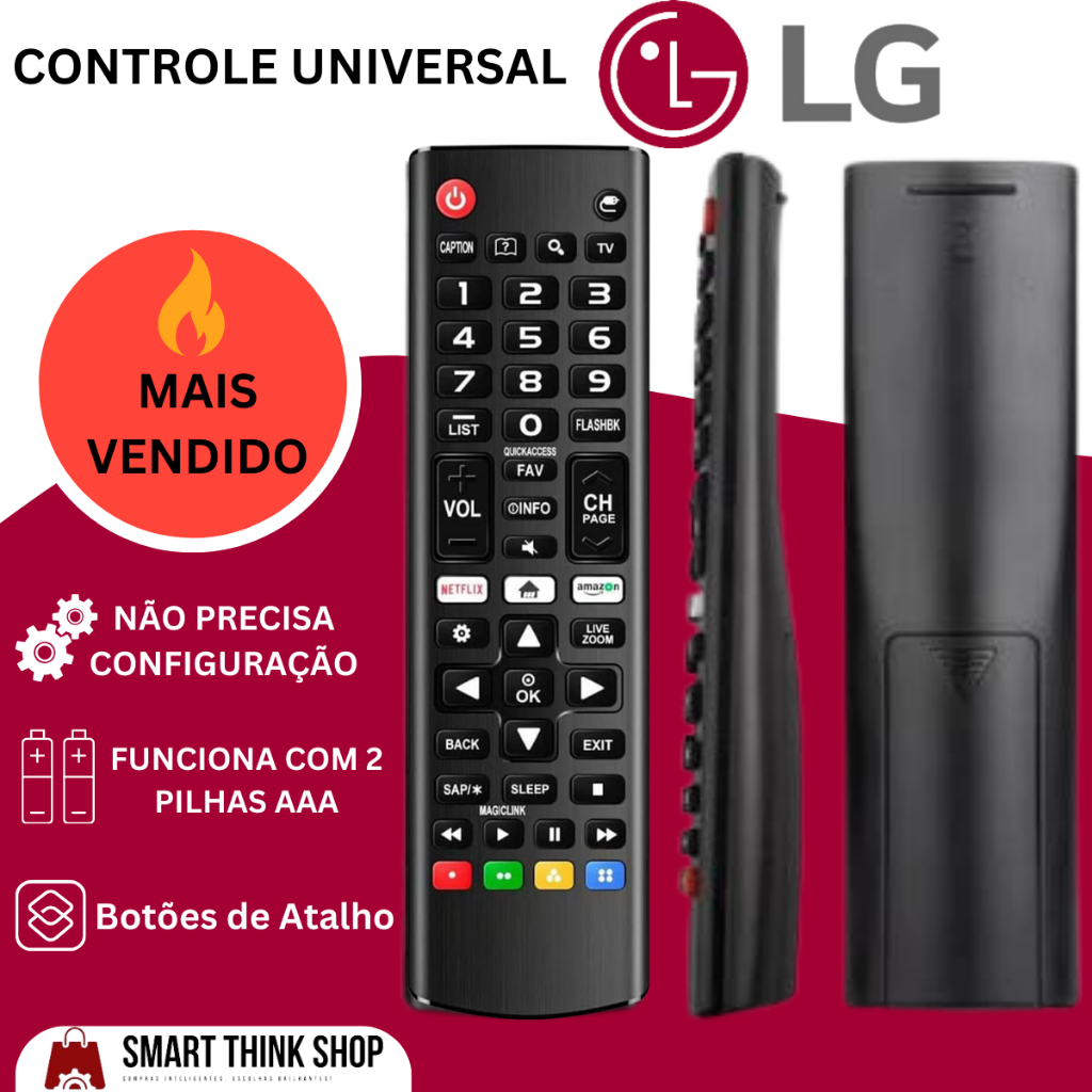 Controle Remoto Universal Para Smart Tv LG Prime Android YouTube Netflix Globo Play Pilha AAA Botões De Atalho Sem Comando de Voz
