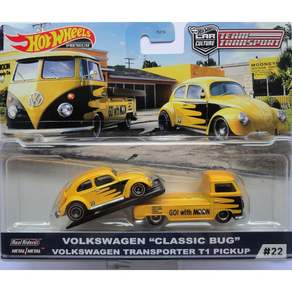 Hot Wheels Premium Team Transport Volkswagen Classic Bug Fusca T1 Pickup Kombi Moon Eyes Pneu 1959