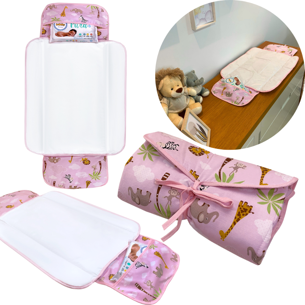 Trocador portatil para bolsa impermeavel dobrável acolchoado com bolso ...