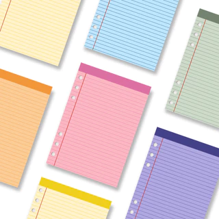 Refil Pautado Colorido de binder/fichário/caderno de disco - A5, A6, A7 cores pasteis