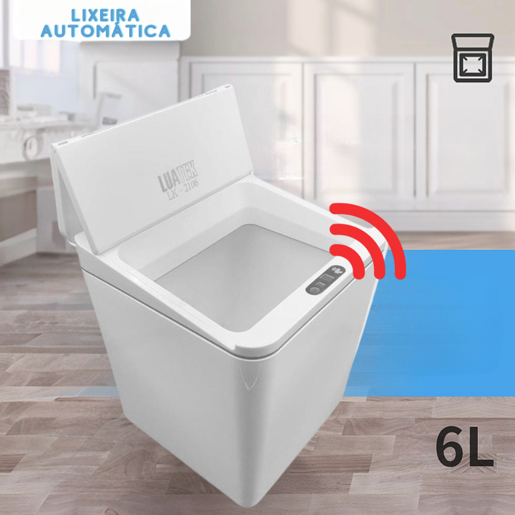 Lixeira Automática 6L / 8L com Sensor de Proximidade Inteligente Compacta Mesa Para Escritório - Branca