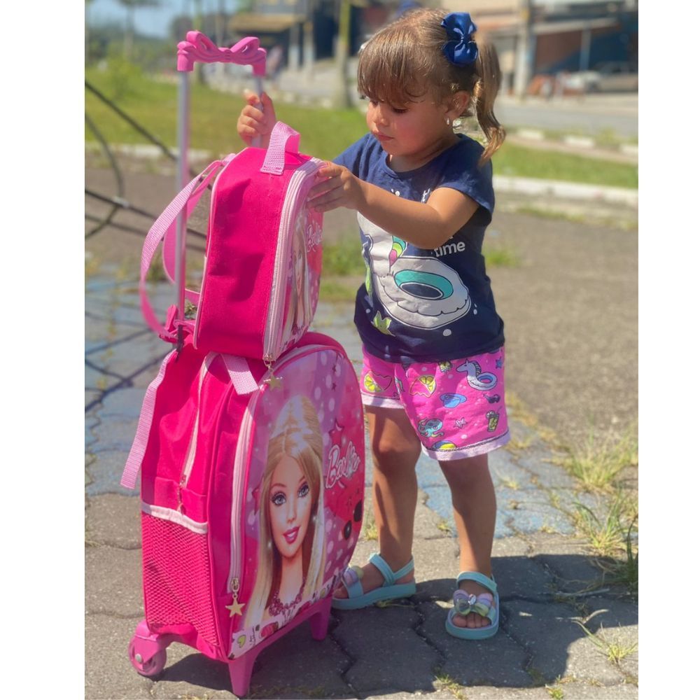 Mochila com Rodinhas 360 Graus Prata Barbie Luxcel - minipreco