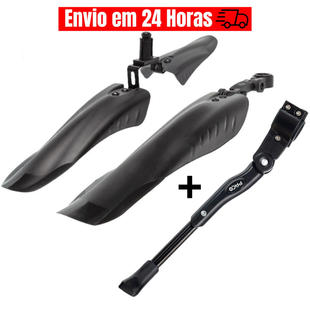 Par Paralama Dianteiro + Traseiro Bike Bicicleta Nylon Aro 26 E 29 Mtb 3 Peças + Descanso Lateral Pezinho Regulável