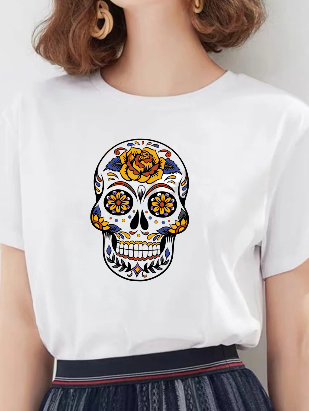 Camiseta Preta Masculina Caveira Mexicana Catrina Diamante