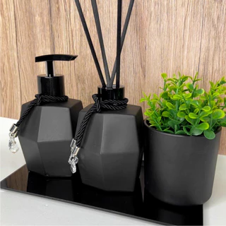 Kit Banheiro Preto Porta Sabonete liquido Dispenser e Difusor com Varetas