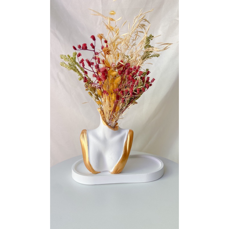 Portavaso in ceramica Busto ragazza bionda con nastrino alto 16 cm