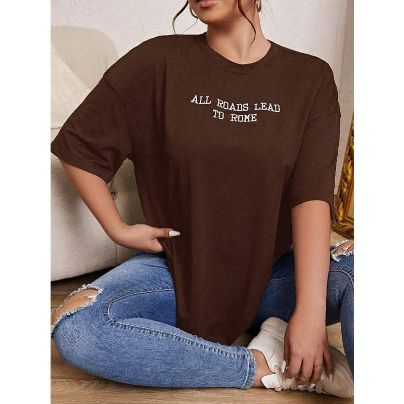 Camiseta Feminina estilo Largo Oversized Confortável Estampa All Roads Lead To Rome