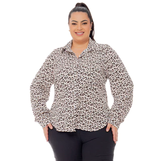 Blusa Camisete Feminino Xadrez Onça Manga Longa Plus Size G1 G2 G3